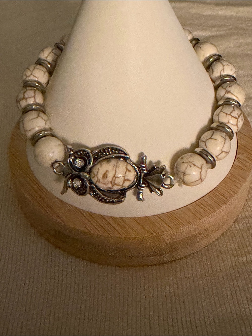 Boutique Stone Owl Stretch Bracelet with Crystal Accents